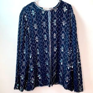 Vintage SCALA Navy Blue Sequin Top/ Blouse/ Blazer/ Jacket / Duster